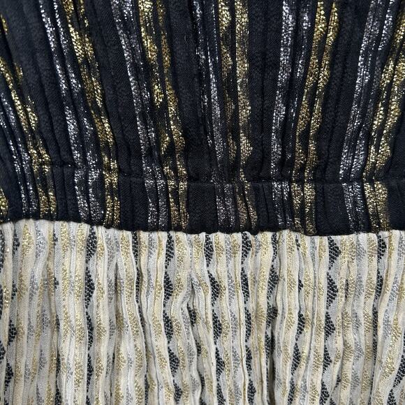 Ace & Jig Metallic Sleeveless V Neck Short A Line Midi Dress Beige Black Size XS - Picture 2 of 7